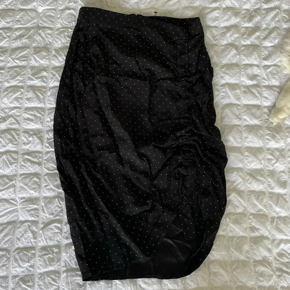 Alexis black Polka dot ruched midi skirt - Picture 1 of 6